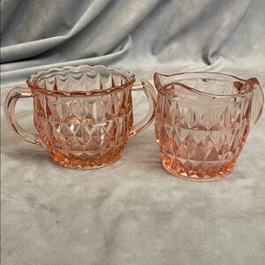 Elegant Pink Depression Glass Creamer and Sugar Set